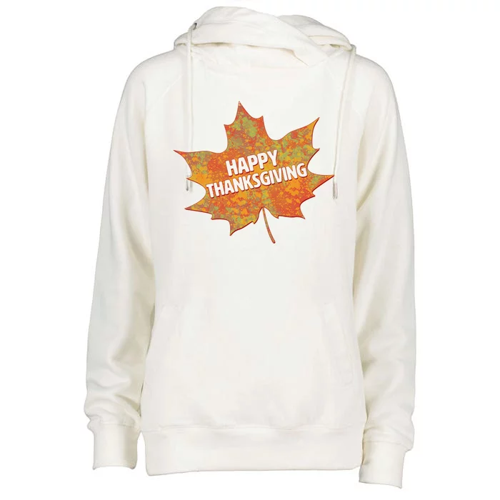 Happy Thanksgiving Fall Leaf Womens Funnel Neck Pullover Hood