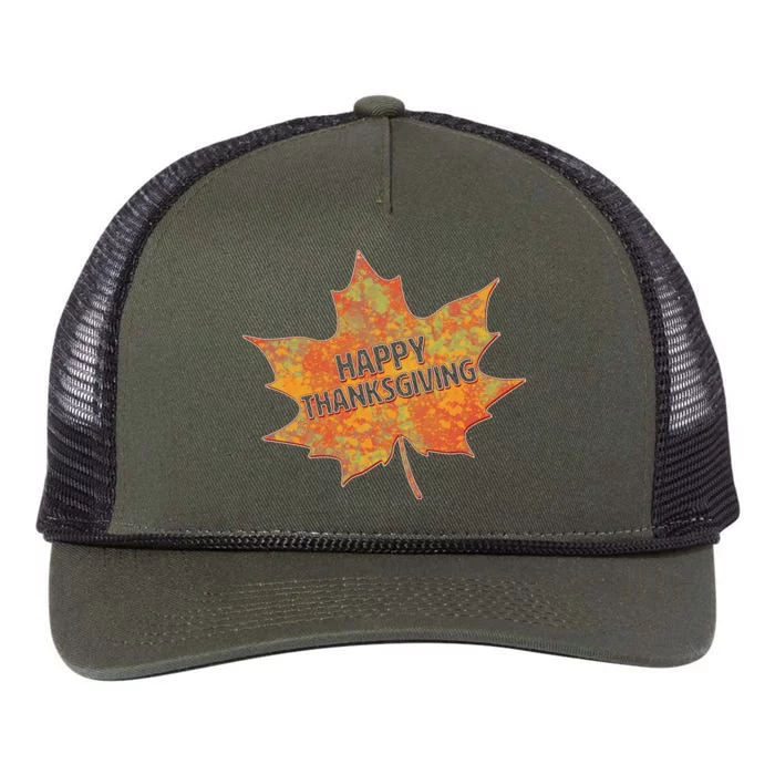 Happy Thanksgiving Fall Leaf Retro Rope Trucker Hat Cap