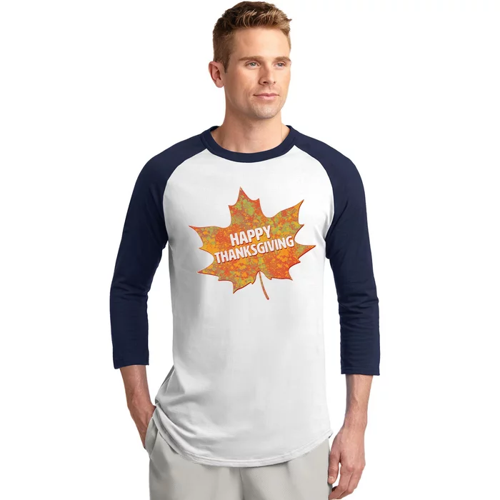 Happy Thanksgiving Fall Leaf Baseball Sleeve Shirt