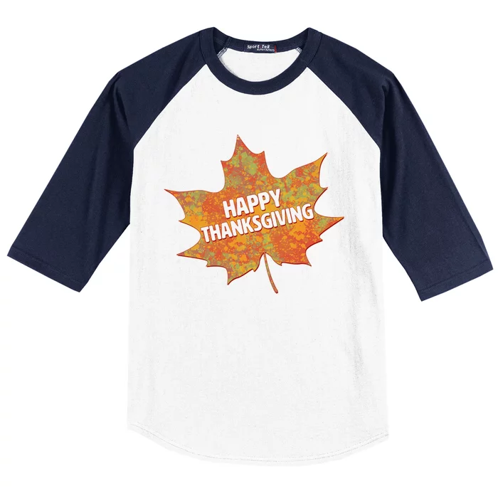 Happy Thanksgiving Fall Leaf Baseball Sleeve Shirt