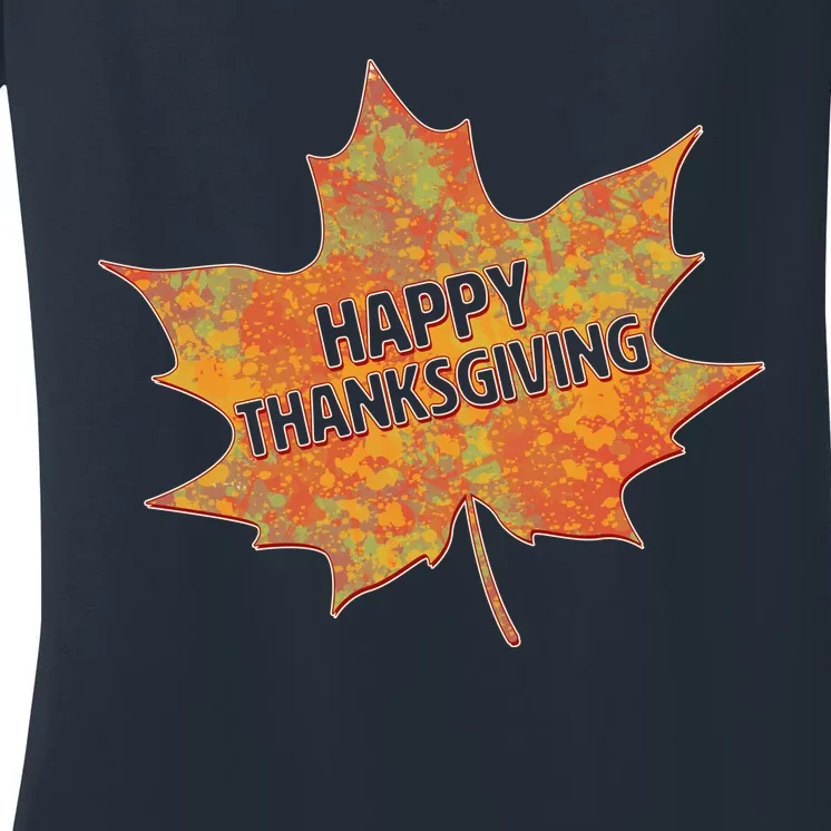 Happy Thanksgiving Fall Leaf Women's V-Neck T-Shirt