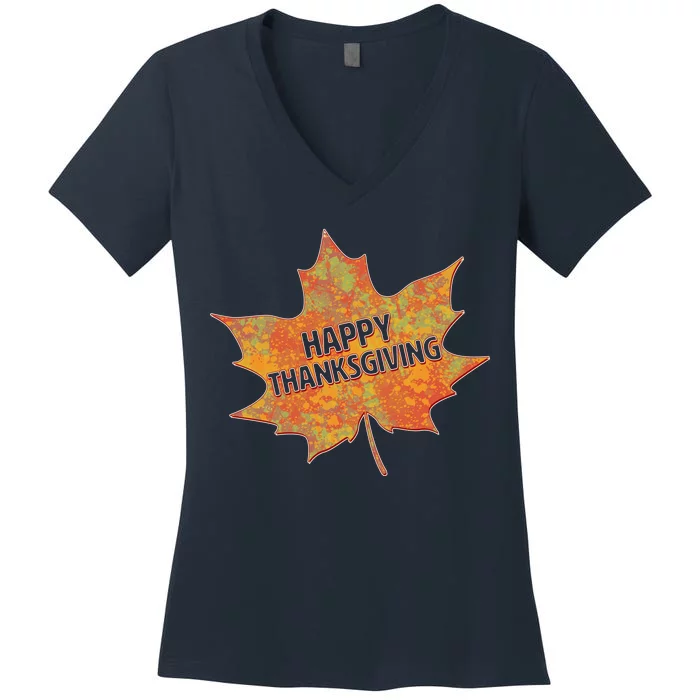 Happy Thanksgiving Fall Leaf Women's V-Neck T-Shirt