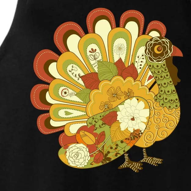 Happy Thanksgiving Floral Turkey Ladies Tri-Blend Wicking Tank