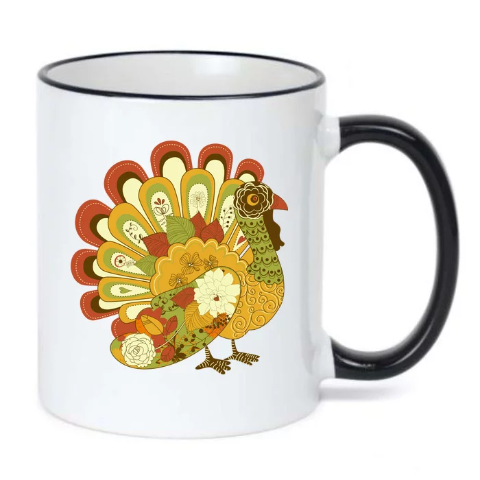 Happy Thanksgiving Floral Turkey Black Color Changing Mug