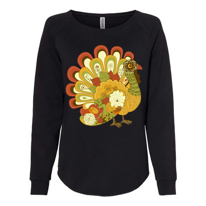 Happy Thanksgiving Floral Turkey Womens California Wash Sweatshirt