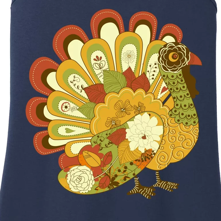 Happy Thanksgiving Floral Turkey Ladies Essential Tank