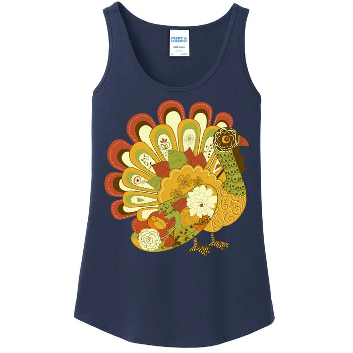 Happy Thanksgiving Floral Turkey Ladies Essential Tank