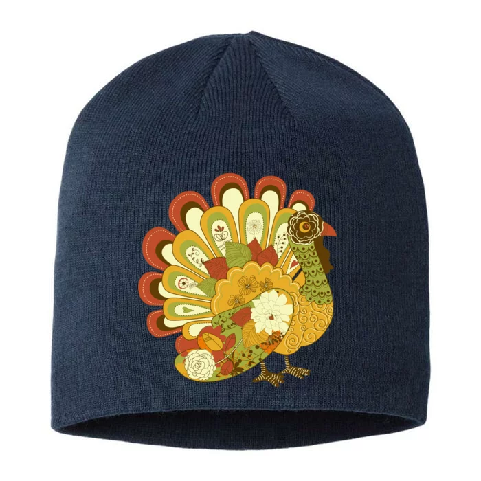 Happy Thanksgiving Floral Turkey 8 1/2in Sustainable Knit Beanie