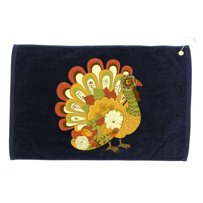 Happy Thanksgiving Floral Turkey Grommeted Golf Towel