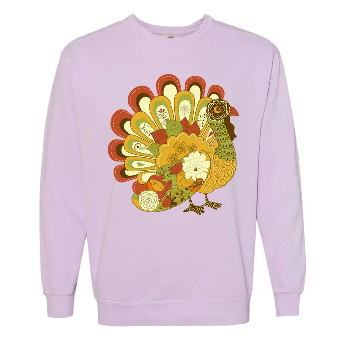 Happy Thanksgiving Floral Turkey Garment-Dyed Sweatshirt