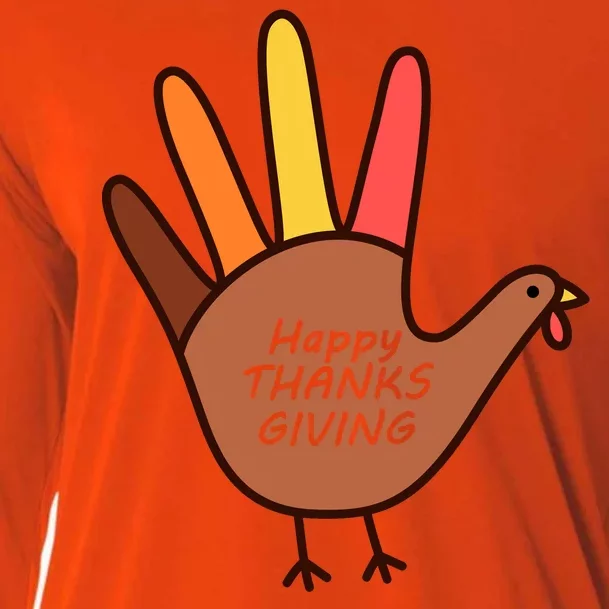 Happy Thanksgiving Hand Turkey Cooling Performance Long Sleeve Crew