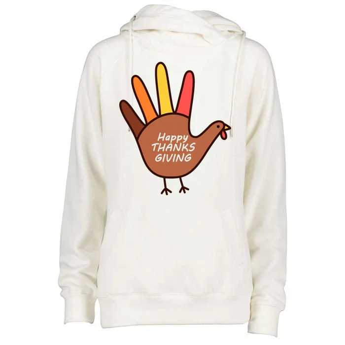 Happy Thanksgiving Hand Turkey Womens Funnel Neck Pullover Hood