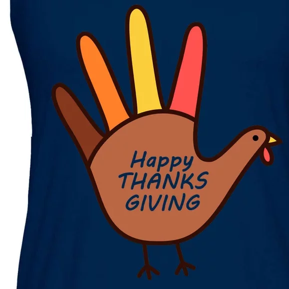 Happy Thanksgiving Hand Turkey Ladies Essential Flowy Tank