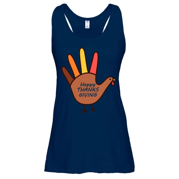 Happy Thanksgiving Hand Turkey Ladies Essential Flowy Tank