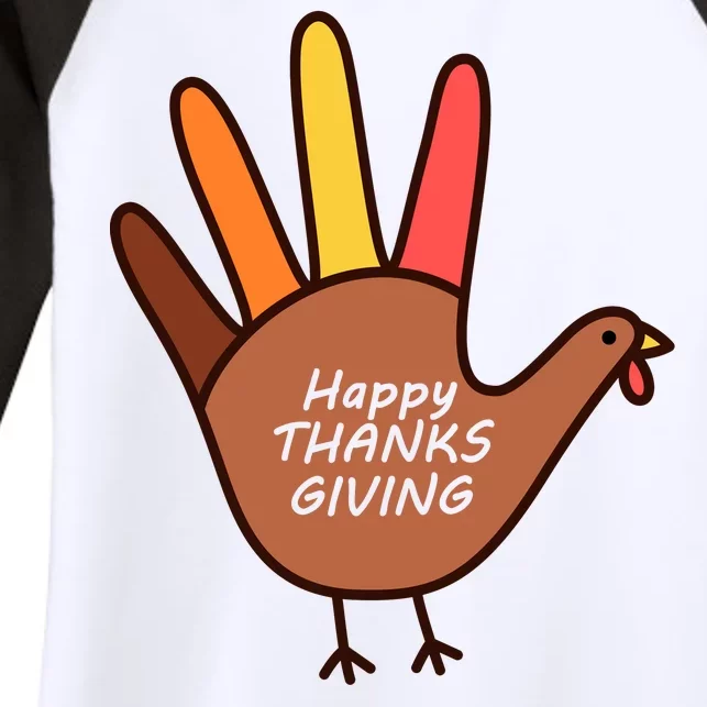 Happy Thanksgiving Hand Turkey Women's Tri-Blend 3/4-Sleeve Raglan Shirt