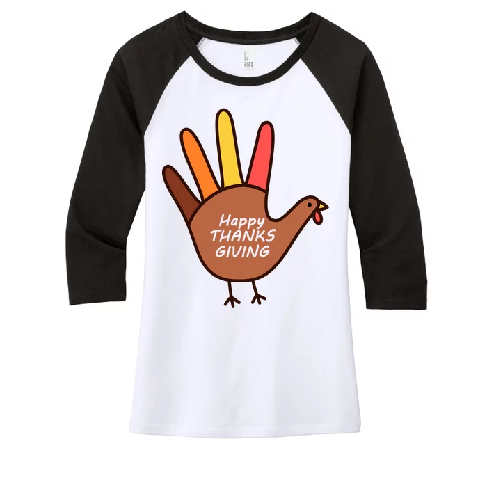 Happy Thanksgiving Hand Turkey Women's Tri-Blend 3/4-Sleeve Raglan Shirt