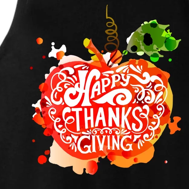 Happy Thanksgiving Pumpkin Splatter Ladies Tri-Blend Wicking Tank