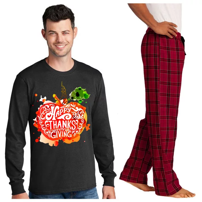 Happy Thanksgiving Pumpkin Splatter Long Sleeve Pajama Set