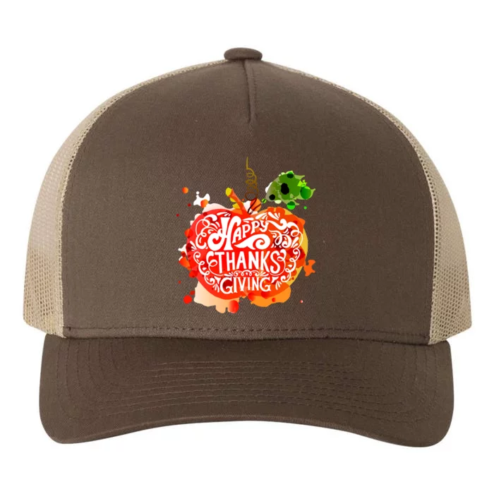 Happy Thanksgiving Pumpkin Splatter Yupoong Adult 5-Panel Trucker Hat