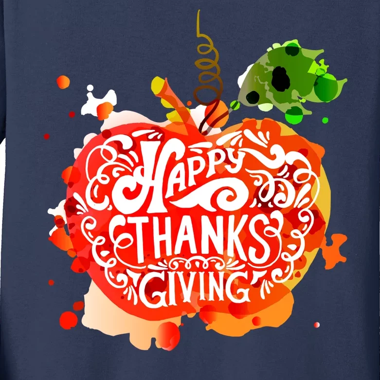 Happy Thanksgiving Pumpkin Splatter Kids Long Sleeve Shirt