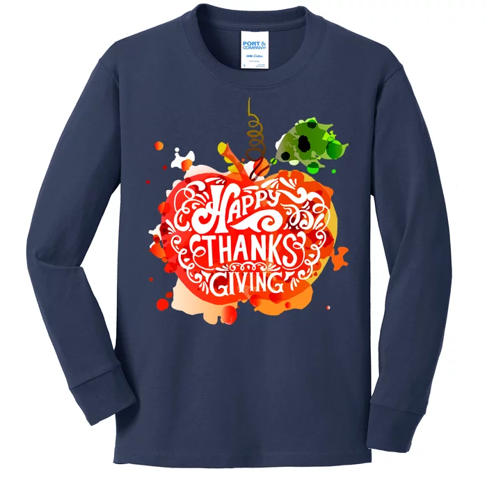 Happy Thanksgiving Pumpkin Splatter Kids Long Sleeve Shirt