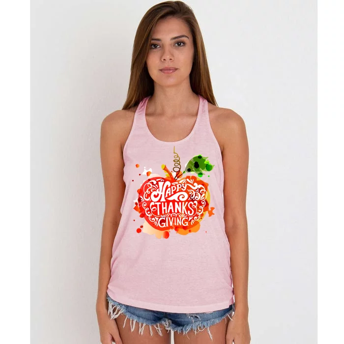 Happy Thanksgiving Pumpkin Splatter Women's Knotted Racerback Tank