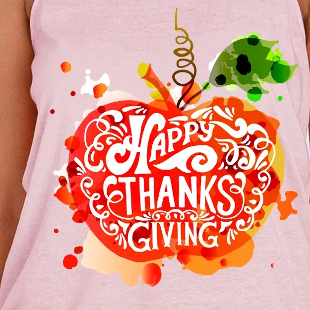 Happy Thanksgiving Pumpkin Splatter Women's Knotted Racerback Tank