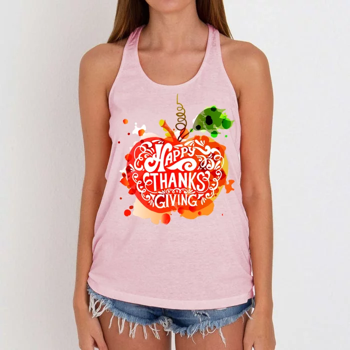 Happy Thanksgiving Pumpkin Splatter Women's Knotted Racerback Tank