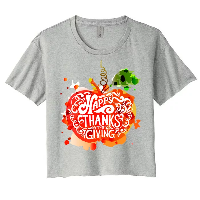 Happy Thanksgiving Pumpkin Splatter Women's Crop Top Tee