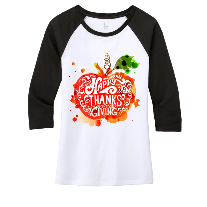 Happy Thanksgiving Pumpkin Splatter Women's Tri-Blend 3/4-Sleeve Raglan Shirt