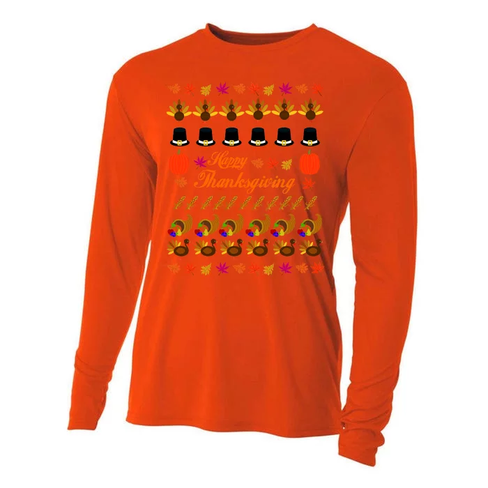 Happy Thanksgiving Turkey Ugly Sweater Cooling Performance Long Sleeve Crew