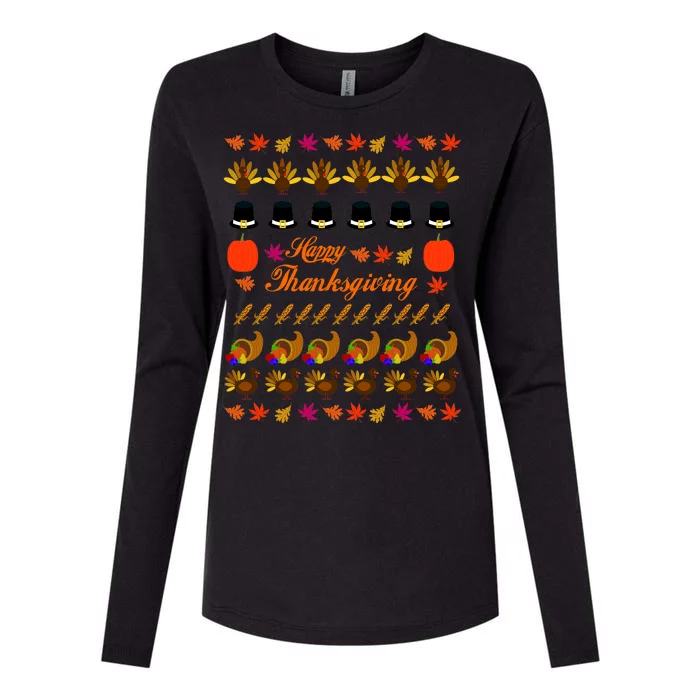 Happy Thanksgiving Turkey Ugly Sweater Womens Cotton Relaxed Long Sleeve T-Shirt