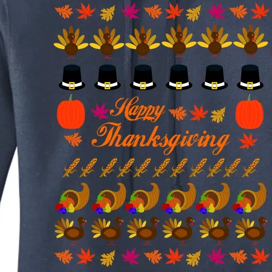 Happy Thanksgiving Turkey Ugly Sweater Women's Pullover Hoodie