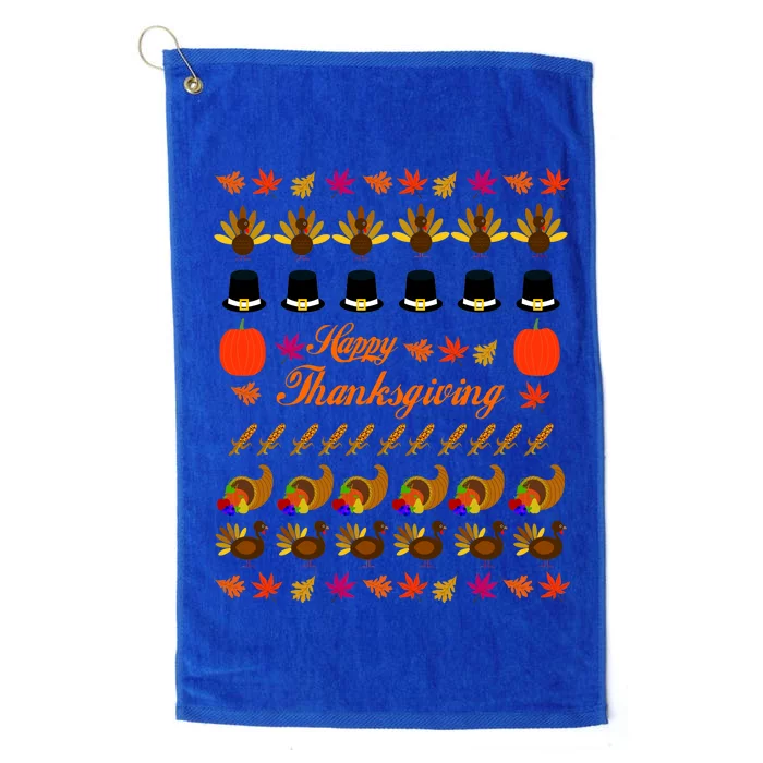 Happy Thanksgiving Turkey Ugly Sweater Platinum Collection Golf Towel