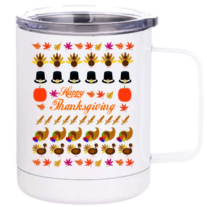 Happy Thanksgiving Turkey Ugly Sweater Front & Back 12oz Stainless Steel Tumbler Cup