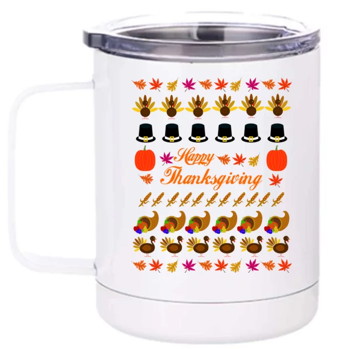 Happy Thanksgiving Turkey Ugly Sweater Front & Back 12oz Stainless Steel Tumbler Cup