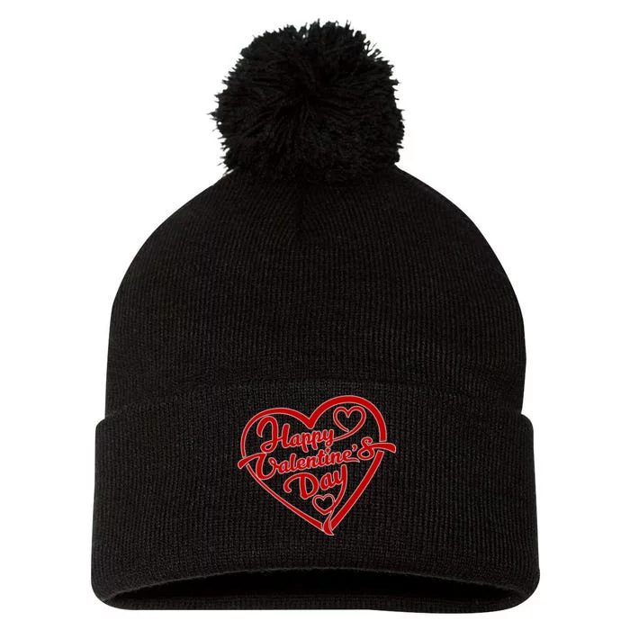 Happy Valentine's Day Heart Pom Pom 12in Knit Beanie