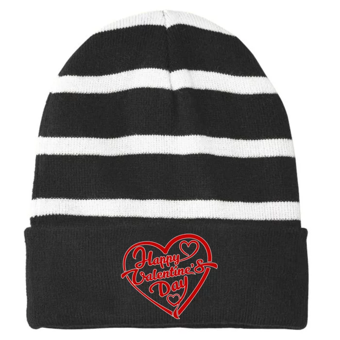 Happy Valentine's Day Heart Striped Beanie with Solid Band