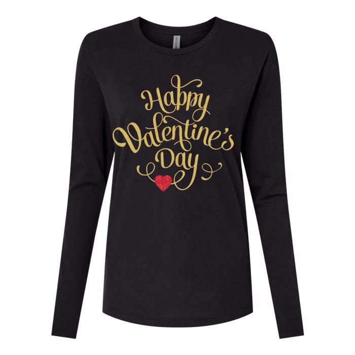 Happy Valentine's Day Love Heart Design Womens Cotton Relaxed Long Sleeve T-Shirt