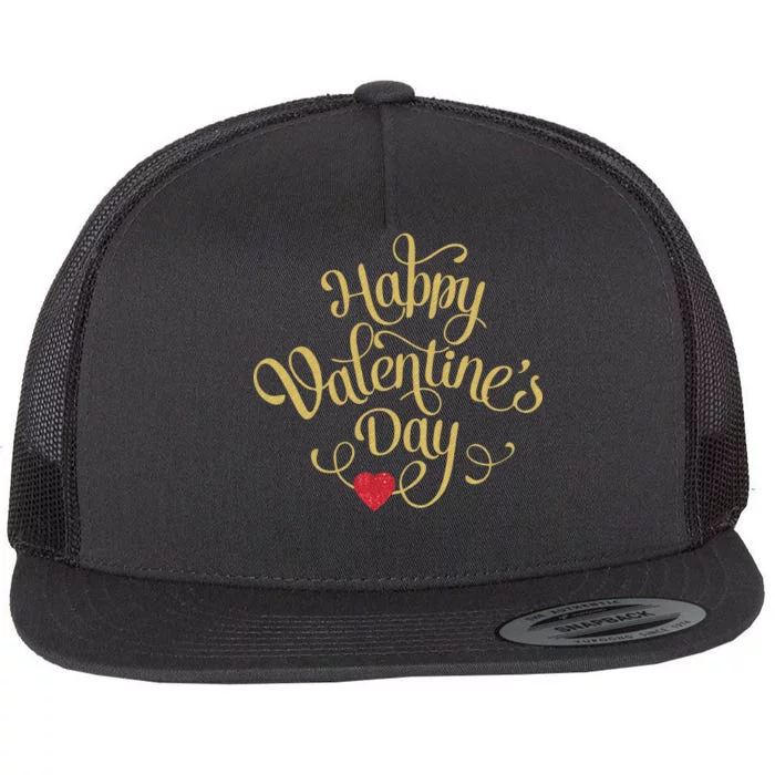 Happy Valentine's Day Love Heart Design Flat Bill Trucker Hat