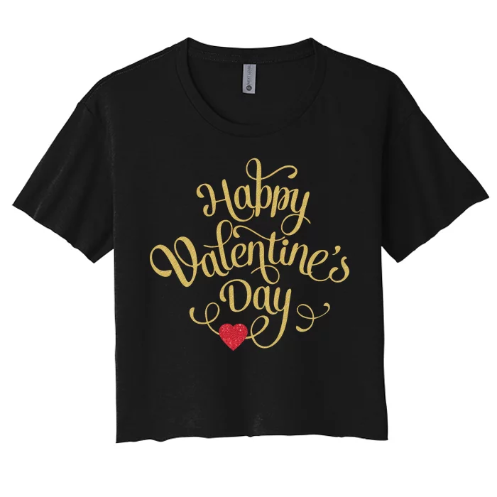 Happy Valentine's Day Love Heart Design Women's Crop Top Tee