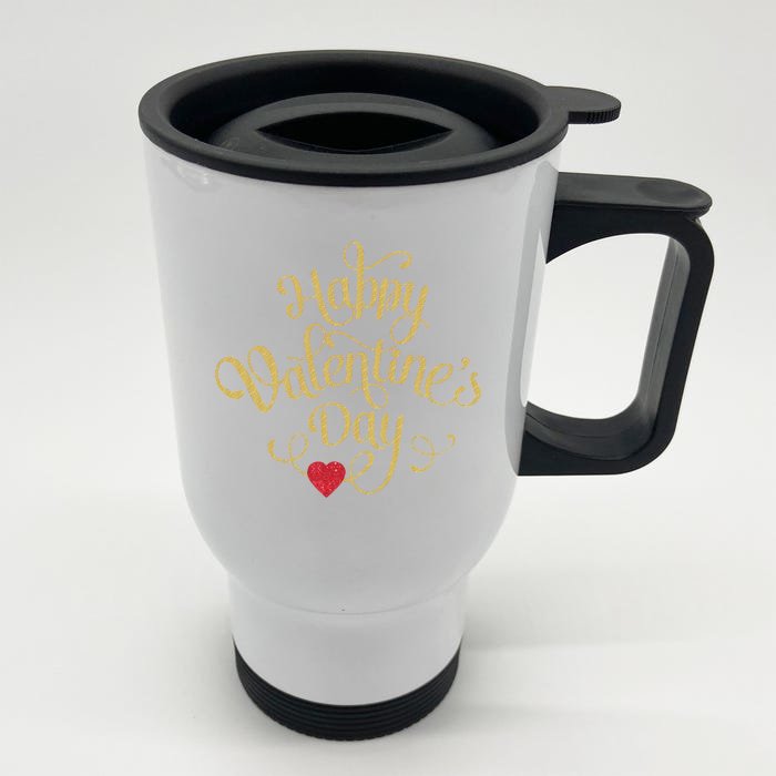 Happy Valentine's Day Love Heart Design Front & Back Stainless Steel Travel Mug