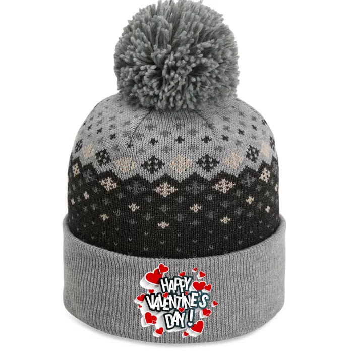 Happy Valentine's Day Love Hearts Logo The Baniff Cuffed Pom Beanie