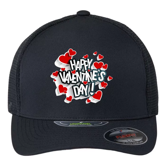 Happy Valentine's Day Love Hearts Logo Flexfit Unipanel Trucker Cap