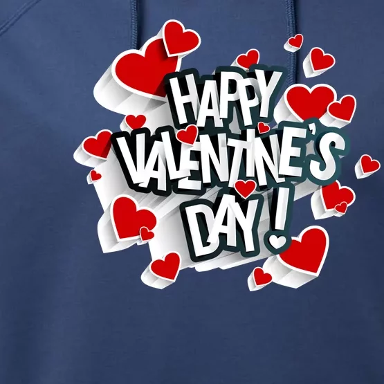 Happy Valentine's Day Love Hearts Logo Performance Fleece Hoodie