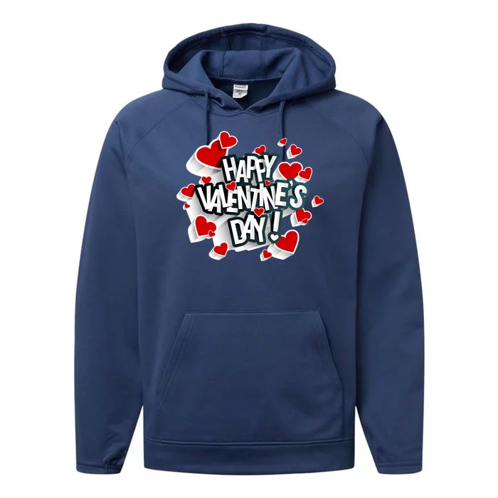 Happy Valentine's Day Love Hearts Logo Performance Fleece Hoodie