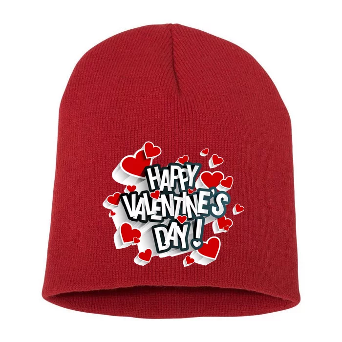 Happy Valentine's Day Love Hearts Logo Short Acrylic Beanie