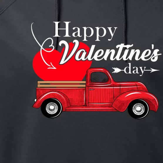 Happy Valentines Day Truck Full Of Hearts Performance Fleece Hoodie