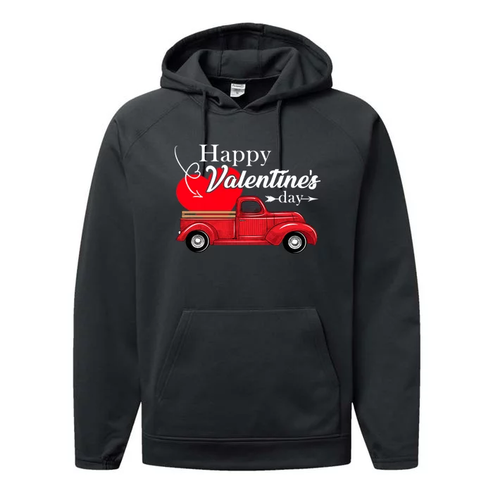 Happy Valentines Day Truck Full Of Hearts Performance Fleece Hoodie