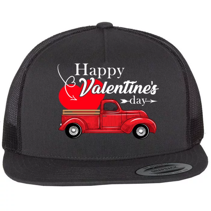 Happy Valentines Day Truck Full Of Hearts Flat Bill Trucker Hat